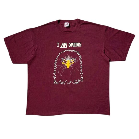 80s 90s Vintage Bald Eagle art T-shirt I am smiling ARRC burgundy Single Stitch. - Picture 1 of 5